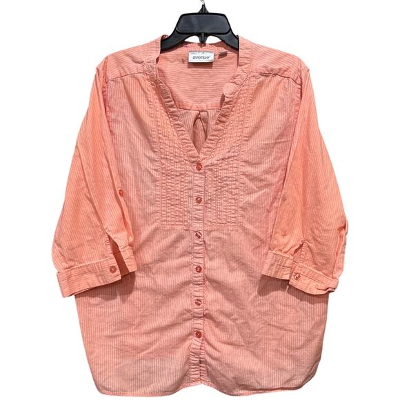 Avenue Button Shirt Women Plus Size 22 24 Peach 100% Cotton Boho Minimalist - Picture 1 of 8